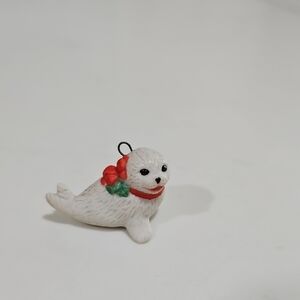 Hallmark 1989 Merry Seal Miniature Ornament with Festive Red Bow Accent